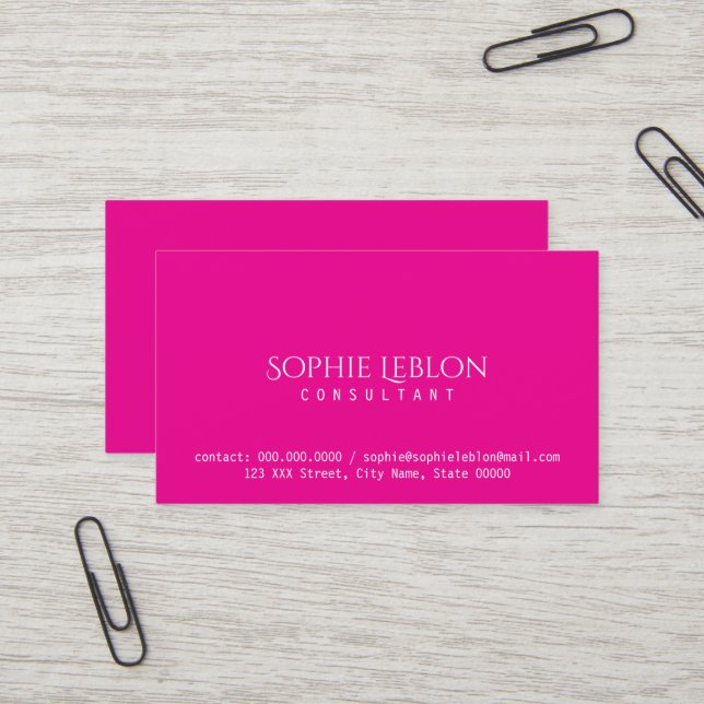 Minimalistischer, eleganter Hot Pink-Berater (kund Visitenkarte (Vorderseite/Rückseite Beispiel)