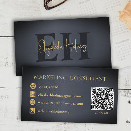 Minimalistischer Eleganter Monogram Dark Navy Blue Visitenkarte