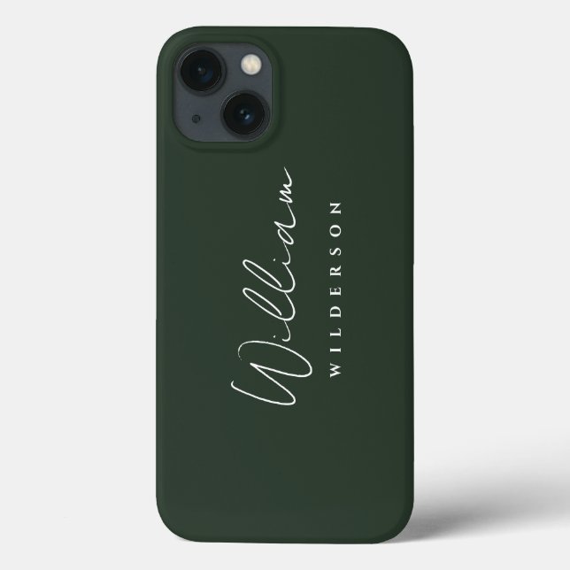 Minimalistischer, eleganter Monogram Dunkler Grünw Case-Mate iPhone Hülle (Rückseite)