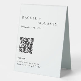 Minimalistischer Eleganter Wedding Foto Share QR C Tischaufsteller