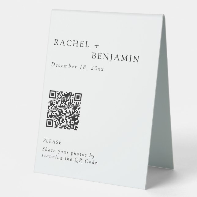 Minimalistischer Eleganter Wedding Foto Share QR C Tischaufsteller (Vorderseite)