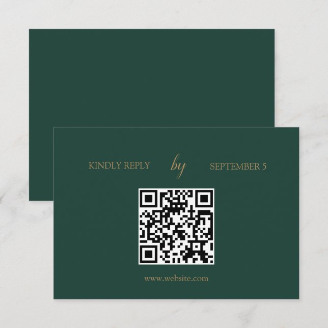 Minimalistischer Emerald Green Gold QR Code Weddin RSVP Karte (Vorne/Hinten)