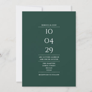 Minimalistischer Emerald Green Wedding Date QR Cod Einladung