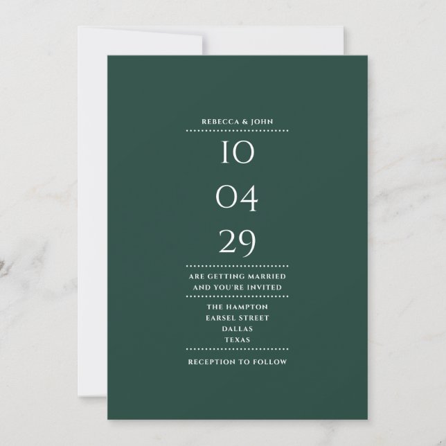 Minimalistischer Emerald Green Wedding Date QR Cod Einladung (Vorderseite)