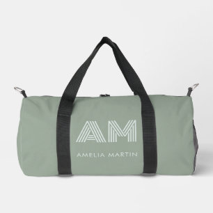 Minimalistischer erdiger Matcha-Grün-Monogramm Duffle Bag
