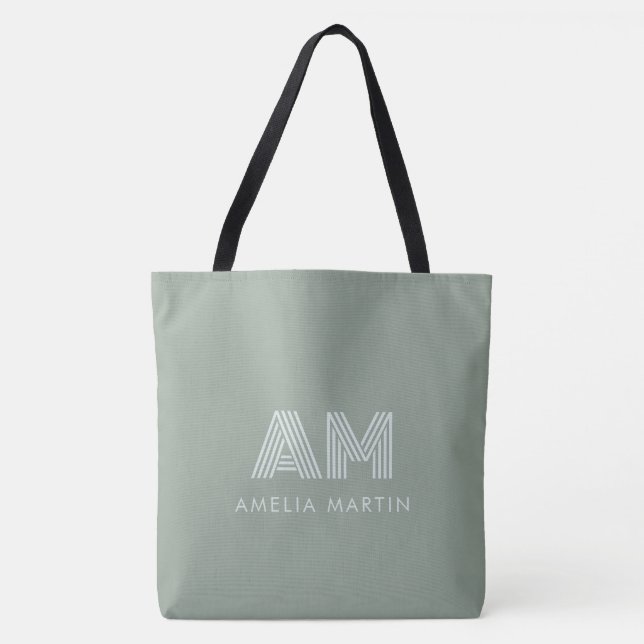 Minimalistischer, erdiger Matcha-Grün-Monogramm Tasche (Vorderseite)