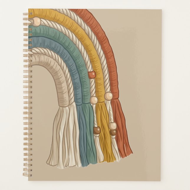 Minimalistischer Erdtön-Boho-Makramee-Regenbogen Planer (Vorderseite)