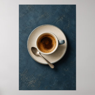 Minimalistischer Espresso auf Dunkelblau – Moderne Poster