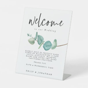 Minimalistischer Eucalyptus Welcome COVID Safety Sockelschild