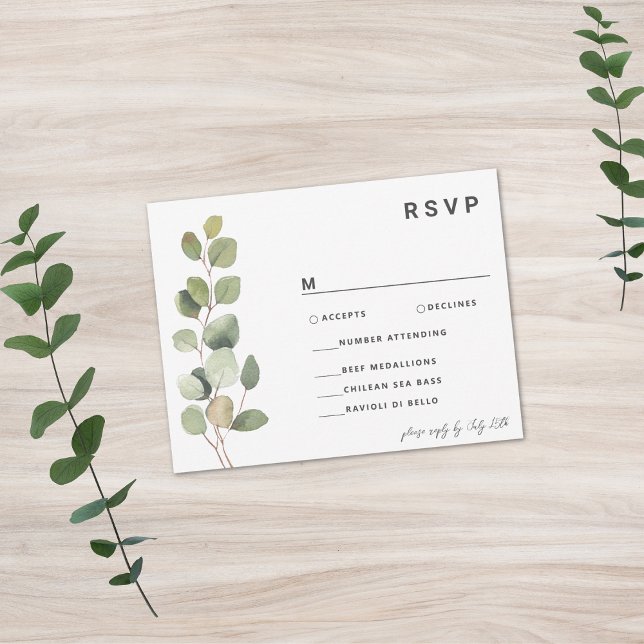 Minimalistischer Eukalyptus RSVP Karte (Von Creator hochgeladen)