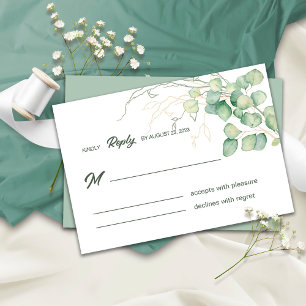 Minimalistischer Eukalyptus und Grüne RSVP Karte