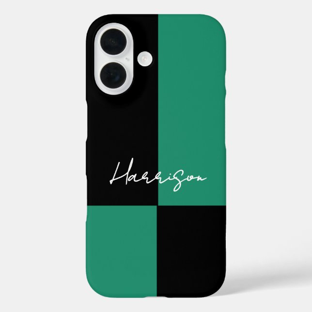 Minimalistischer Farbblock Grün Personalisiert iPhone 16 Hülle (Rückseite)
