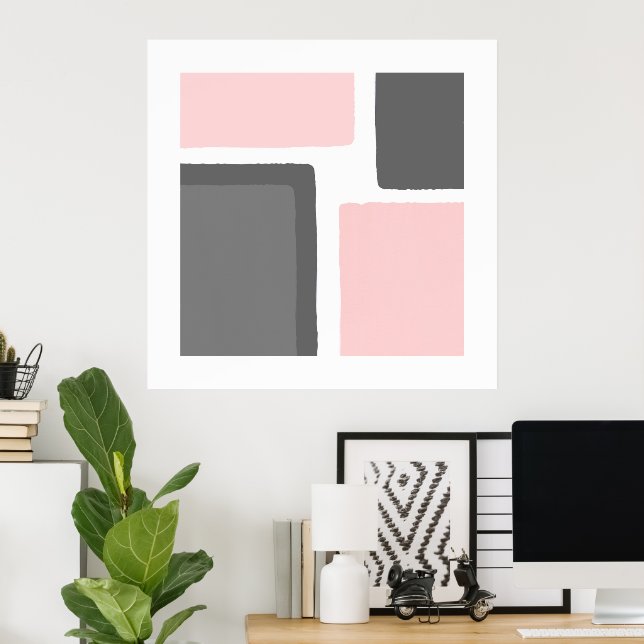 Minimalistischer Farbblock rot und grau Poster (Heimbüro)