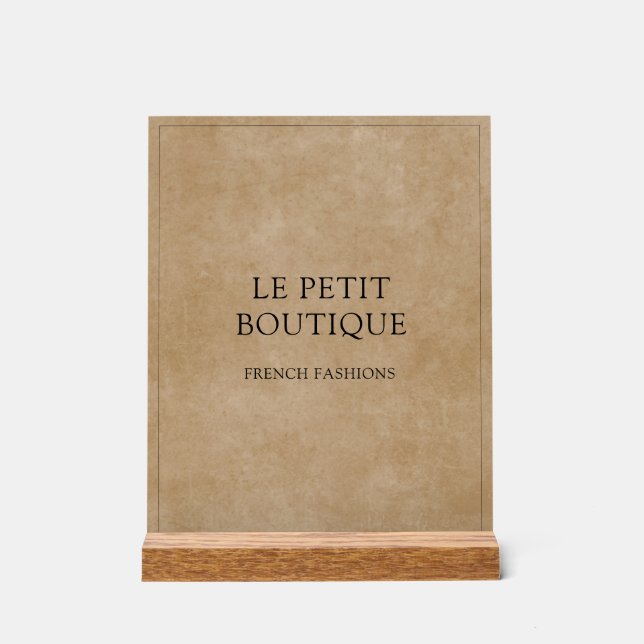 Minimalistischer Firmenname: Rustic Brown Acrylschild (Vorderseite)