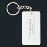 Minimalistischer Firmenname und -kennzeichnung Schlüsselanhänger<br><div class="desc">Ein minimalistisches Design in modernen Schriftart. Sie fügen Ihren Firmennamen und einen Slogan hinzu. Oder zusätzlicher sekundärer Text. Moderne Schriftart werden für dieses Design verwendet. Kann als Werbegeschenk für Ihre Marke verwendet werden. Wenn Sie zusätzlichen Platz für den Text benötigen, sollten Sie das Rechteck entfernen. Wenn Sie Hilfe benötigen, um...</div>