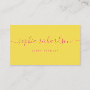 Minimalistischer Flair   Gelb mit rosa Schrift Visitenkarte