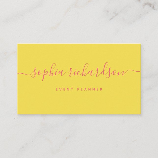 Minimalistischer Flair | Gelb mit rosa Schrift Visitenkarte (Vorderseite)