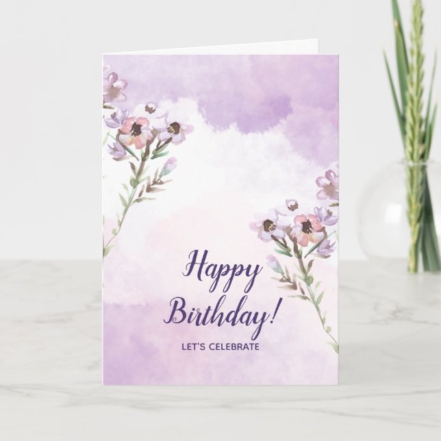 Minimalistischer floraler Glückwunsch zum Geburtst Karte (Vorderseite)