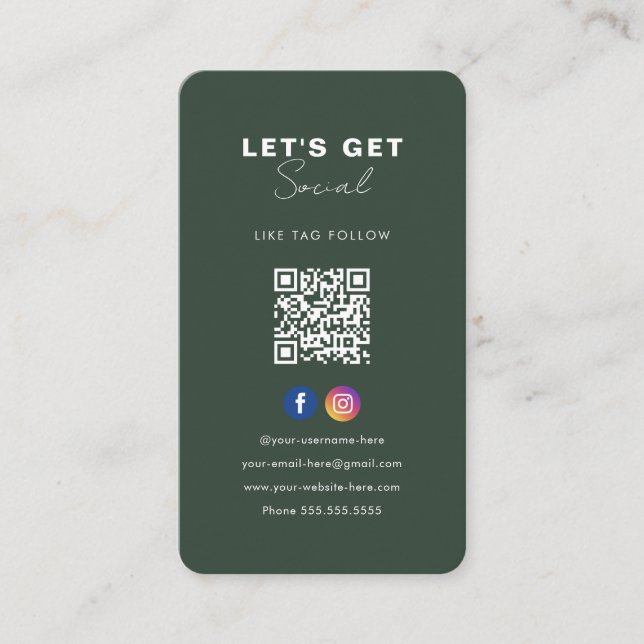 Minimalistischer Forest Green QR Code Verbindung m Begleitkarte (Vorderseite)