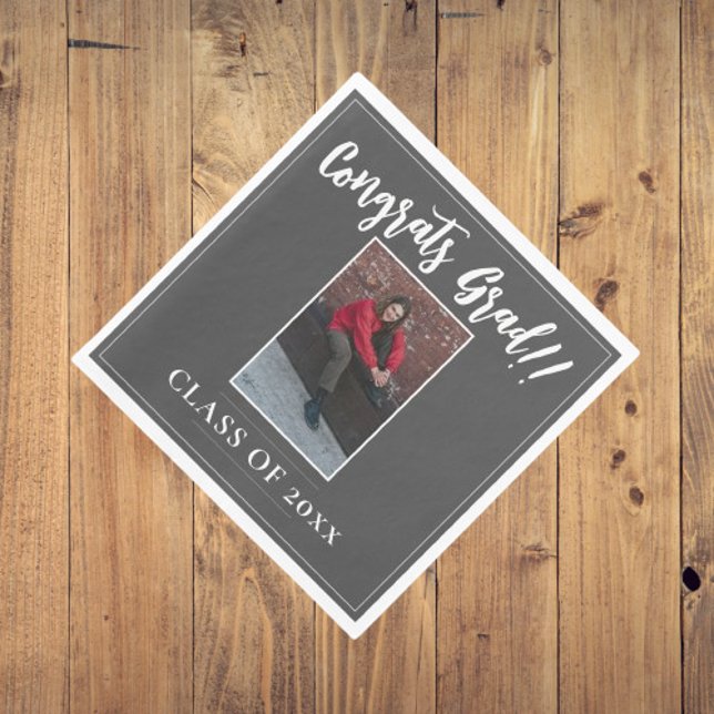 Minimalistischer Foto Abschluss | Grau Serviette (Gray Minimalist Photo Graduation Party Napkins)