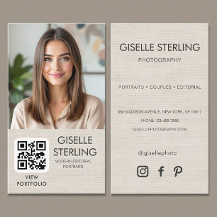 Minimalistischer Fotograf Leinen-Foto-QR-Code Visitenkarte