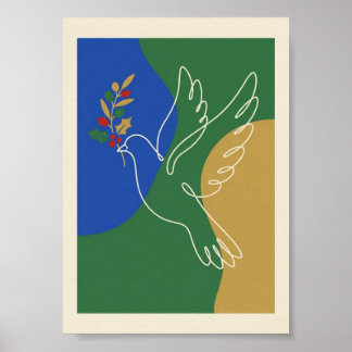 Minimalistischer Friedens-Tauben-Linienkunst-Abstr Poster