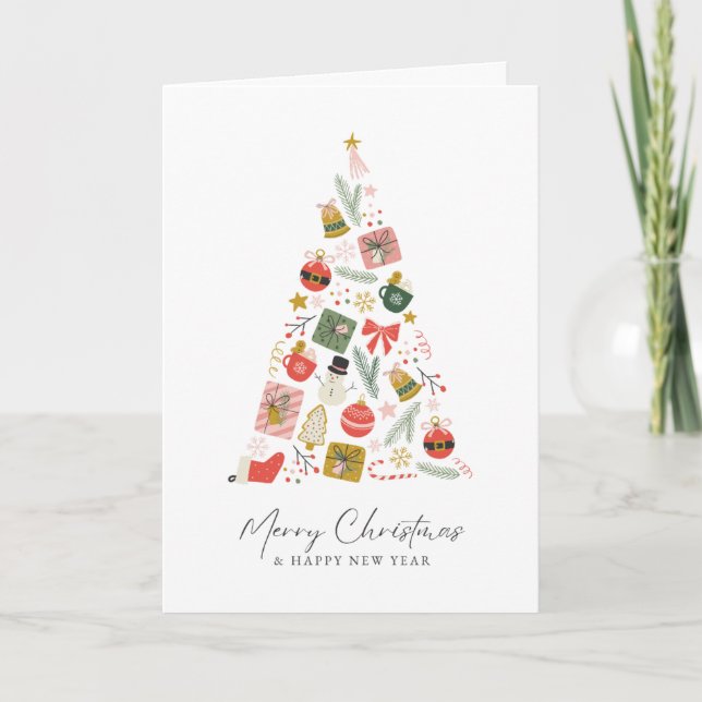 Minimalistischer Frohe Weihnachten & Glück Neujahr Karte (Vorderseite)
