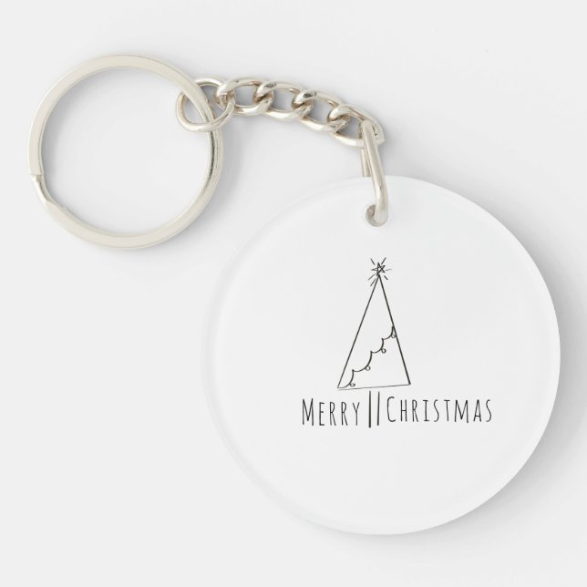 Minimalistischer Frohe Weihnachtsbaum Linie Schlüs Schlüsselanhänger (Vorderseite)