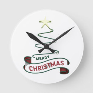 Minimalistischer froher Weihnachtsbaum mit Star De Runde Wanduhr