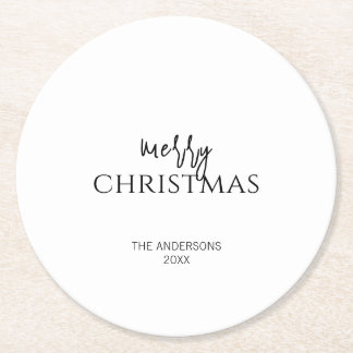 Minimalistischer froher Weihnachtsurlaub Runder Pappuntersetzer