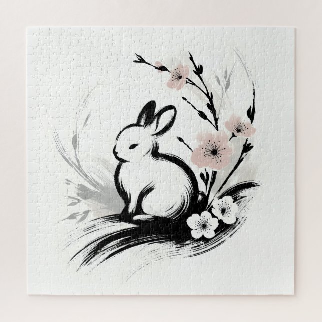 Minimalistischer Frühling Zen Kaninchen Kirschblüt (Vertikal)