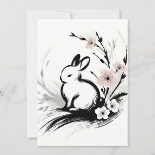Minimalistischer Frühlings-Zen-Hase Kirschblüten Feiertagskarte