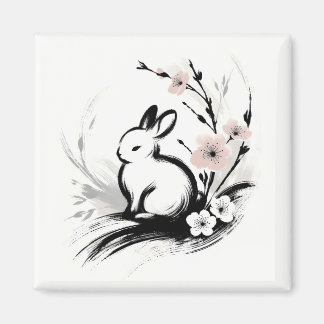 Minimalistischer Frühlings-Zen-Hase Kirschblüten Magnet