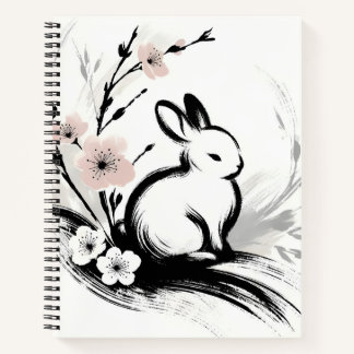 Minimalistischer Frühlings-Zen-Hase Kirschblüten Notizbuch
