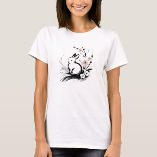 Minimalistischer Frühlings-Zen-Hase Kirschblüten T-Shirt