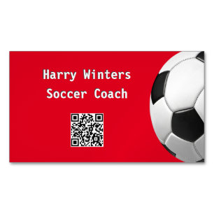 Minimalistischer Fußball Rot QR-Code Fußballtraine Magnetische Visitenkarte