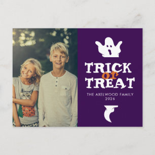 Minimalistischer Geister-Trick-or-Treat-Foto-Hallo Feiertagspostkarte
