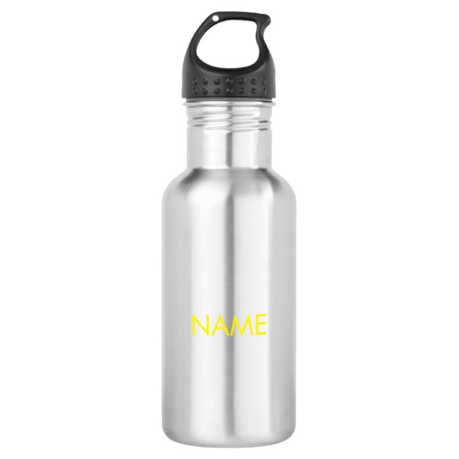 Minimalistischer gelber Individuelle Name Edelstahlflasche (Vorderseite)