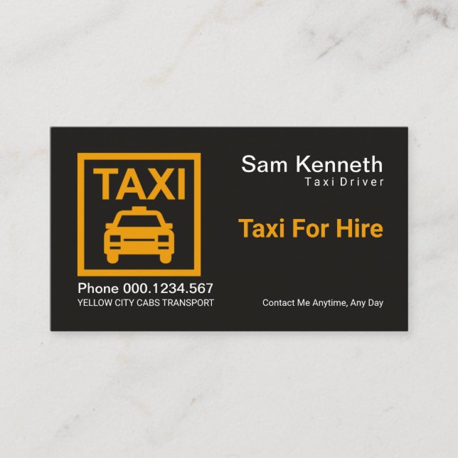 Minimalistischer Gelber Taxifahrer Visitenkarte (Vorderseite)