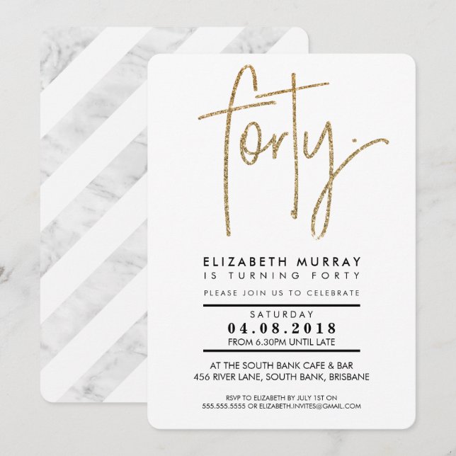 MINIMALISTISCHER Glitzer aus Goldbarren 40. FORTY  Einladung (Vorne/Hinten)