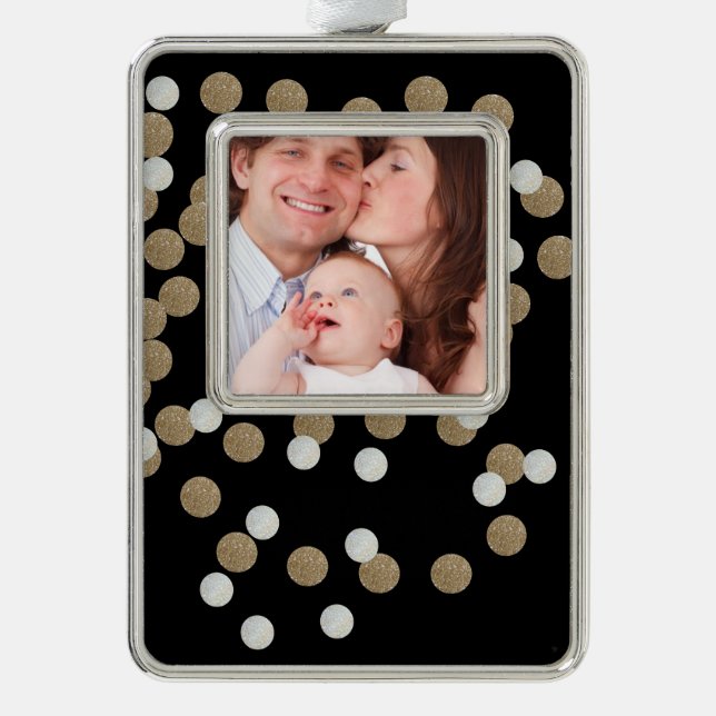 Minimalistischer Glitzer, schwarzer Champagnergold Rahmen-Ornament Silber (Vorderseite)