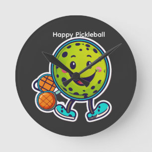 Minimalistischer glücklicher Pickleball-Cartoon-Au Runde Wanduhr