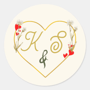 Minimalistischer Gold-Botanik-Hochzeitsaufkleber Runder Aufkleber