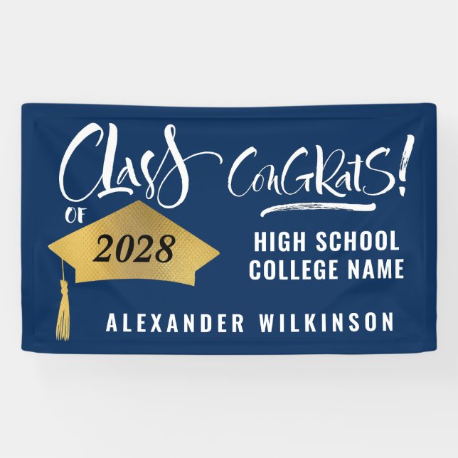Minimalistischer Gold Grad Cap Stilvoller Script-A Banner (Horizontal)