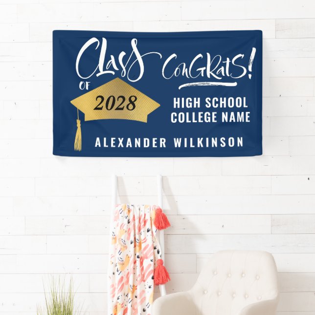 Minimalistischer Gold Grad Cap Stilvoller Script-A Banner (Insitu)