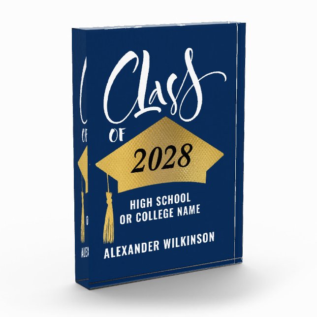 Minimalistischer Gold Grad Cap Stilvoller Script-A Fotoblock (Links)