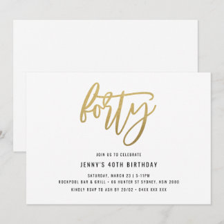 Minimalistischer Goldfilm 40. Geburtstag Einladung