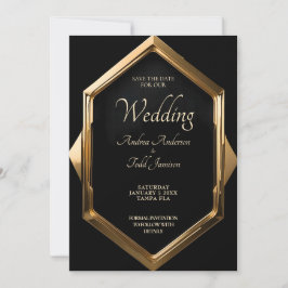Minimalistischer Goldrahmen mit schwarzem Hintergr Save The Date