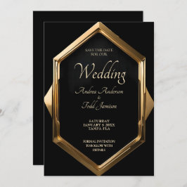 Minimalistischer Goldrahmen mit schwarzem Hintergr Save The Date
