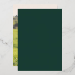 Minimalistischer Goldstreifen Emerald Foto Back Folieneinladung